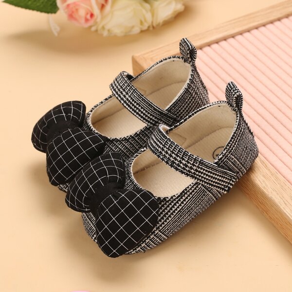 

Baby Girl Bow Decor Velcro Strap Flats, Black