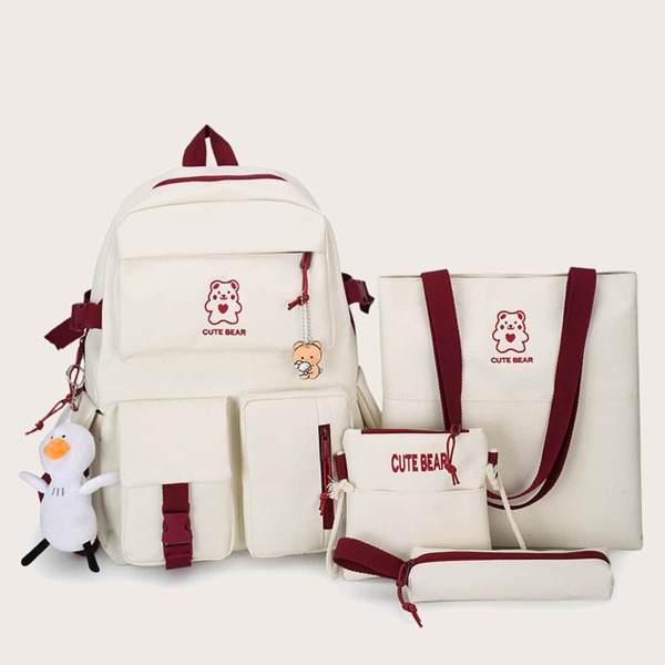 

4pcs Bear Pattern Bag Set, Beige