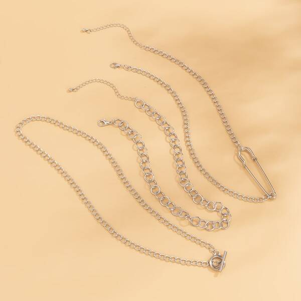 

3pcs Minimalist Chain Necklace, Silver