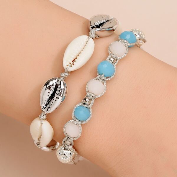 

2pcs Shell Decor Bracelet, Multicolor