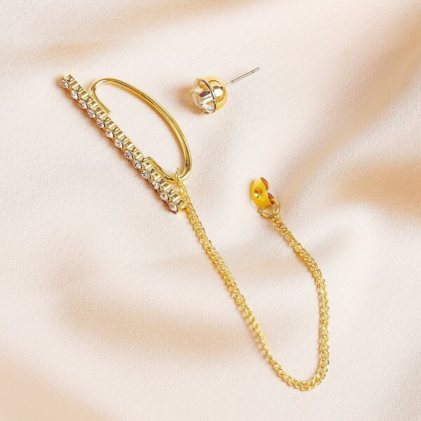 

1pc Rhinestone Decor Earring, Gold