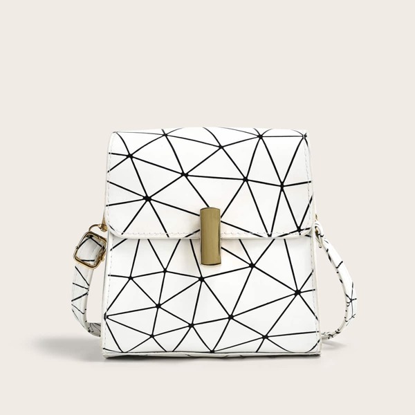 

Geo Pattern Flap Crossbody Bag, White