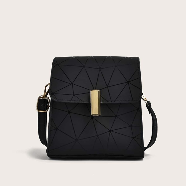 

Geo Pattern Flap Crossbody Bag, Black