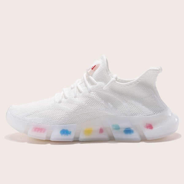 

Men Lace Up Decor Knit Sneakers, White