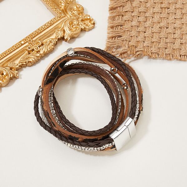 

Rhinestone Decor Bracelet, Coffee brown