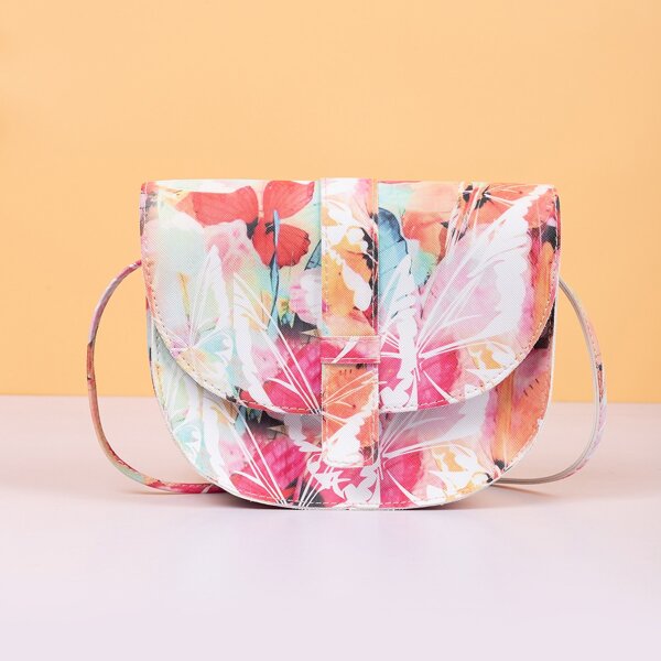 

Floral Graphic Flap Saddle Bag, Multicolor