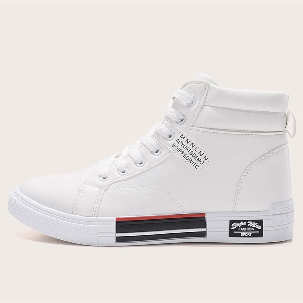 

Men Letter Graphic Lace-up Front High-top Sneakers, White