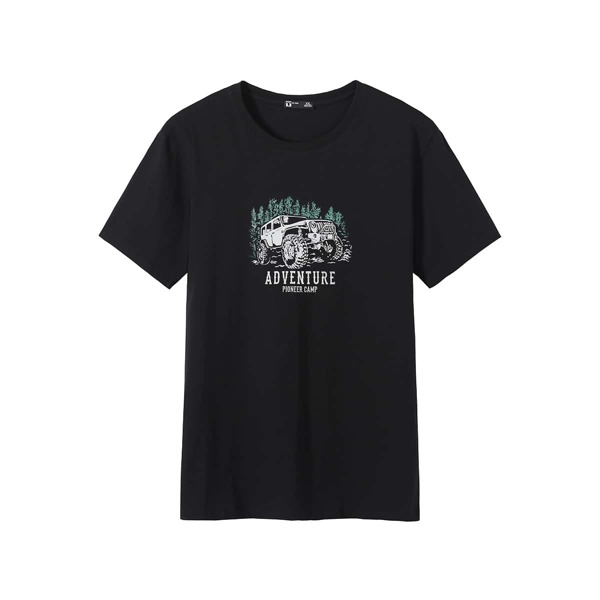 

Men Car & Letter Print Tee, Black