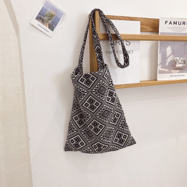 

Geo Pattern Crossbody Bag, Black and white