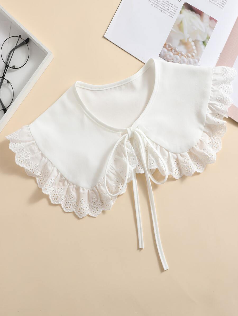 1 件女士时尚肩带，带彼得潘领和蕾丝装饰，适合日常穿着情人节 - 白色 - 查看 1