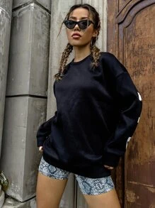 SHEIN Unity Sudadera con estampado de slogan de hombros caídos - Negro - Ver 3