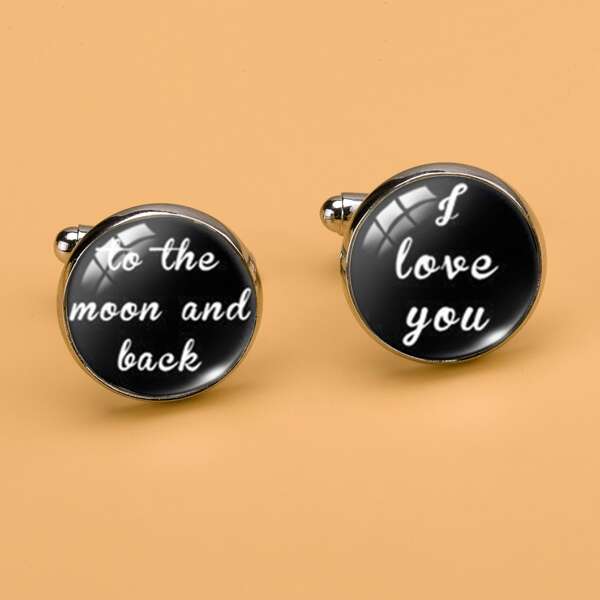 

Men Slogan Graphic Round Cufflinks, Silver