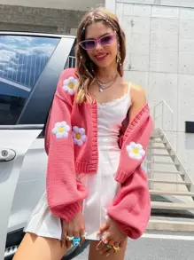 SHEIN Unity Áo len Mở Hoa Giải trí - Màu Hồng  Dưa hấu - Xem 1