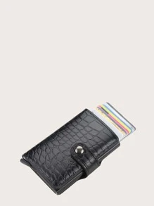 Men Crocodile Embossed Card Holder - Black - View 1