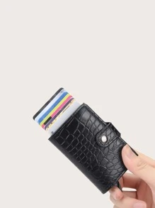 Men Crocodile Embossed Card Holder - Black - View 3