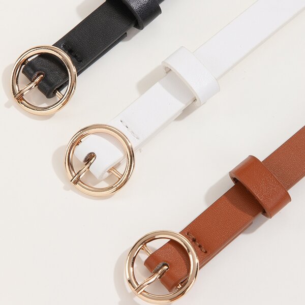 

3pcs Round Buckle Belt, Multicolor