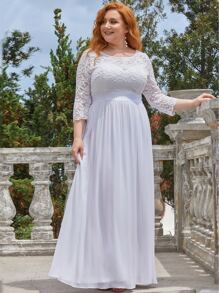 Elegantes Chiffon-Kleid mit Rundhalsausschnitt, transparenter Spitze und Große Größen für die Mutter der Braut/des Bräutigams, Hochzeitskleid