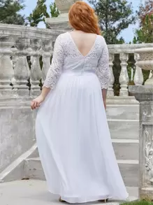 Elegantes Chiffon-Kleid mit Rundhalsausschnitt, transparenter Spitze und Große Größen für die Mutter der Braut/des Bräutigams, Hochzeitskleid