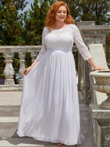 Elegantes Chiffon-Kleid mit Rundhalsausschnitt, transparenter Spitze und Große Größen für die Mutter der Braut/des Bräutigams, Hochzeitskleid