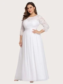 Elegantes Chiffon-Kleid mit Rundhalsausschnitt, transparenter Spitze und Große Größen für die Mutter der Braut/des Bräutigams, Hochzeitskleid