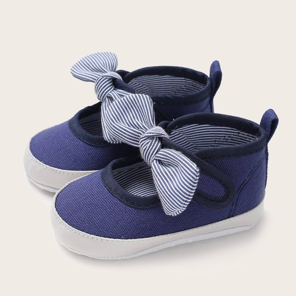 

Baby Girl Bow Decor Velcro Strap Flats, Blue