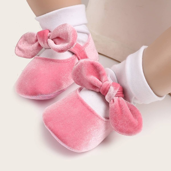 

Baby Girl Bow Decor Velvet Flats, Pink