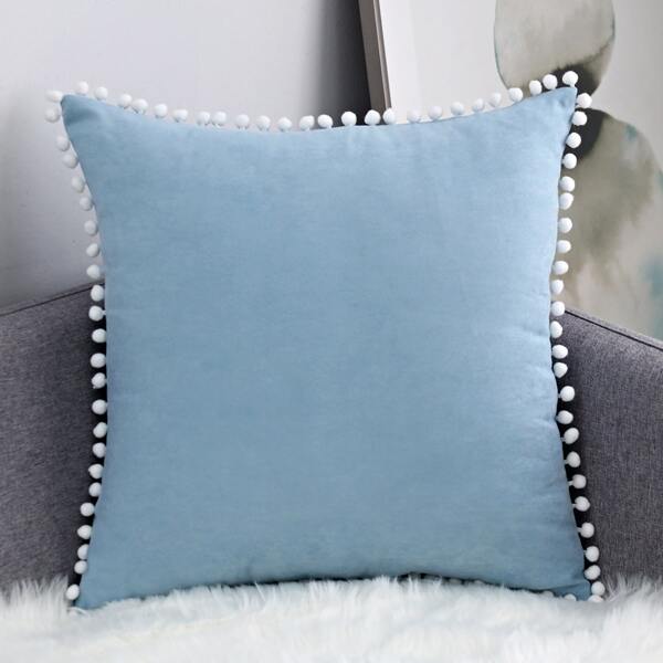 

Pom Pom Decor Cushion Cover Without Filler, Blue