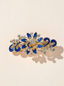 水鑽和花朵裝飾髮夾 - 藍色 - 查看 1