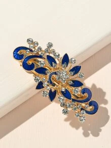 水鑽和花朵裝飾髮夾 - 藍色 - 查看 2