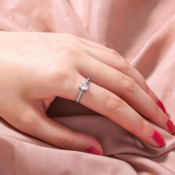 

Zircon Decor Cuff Ring, Silver