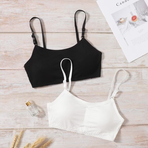 

2pack Solid Ruched Bralette, Black and white