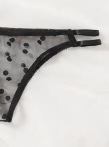 Polka Dot Sheer Mesh Underwire Lingerie Set - Black - View 3