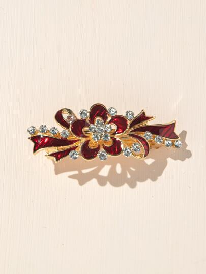 鑽石和花裝飾髮夾優雅蝴蝶結