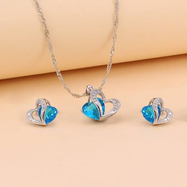 

3pcs Zircon Decor Geometric Charm Jewelry Set, Blue