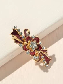 鑽石和花裝飾髮夾優雅蝴蝶結 - 酒紅色 - 查看 4