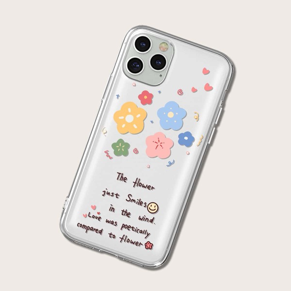 

Flower & Letter Graphic Phone Case, Multicolor