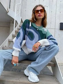 SHEIN Unity Colour Block Drop Shoulder Jumper - Multicolor - View 1