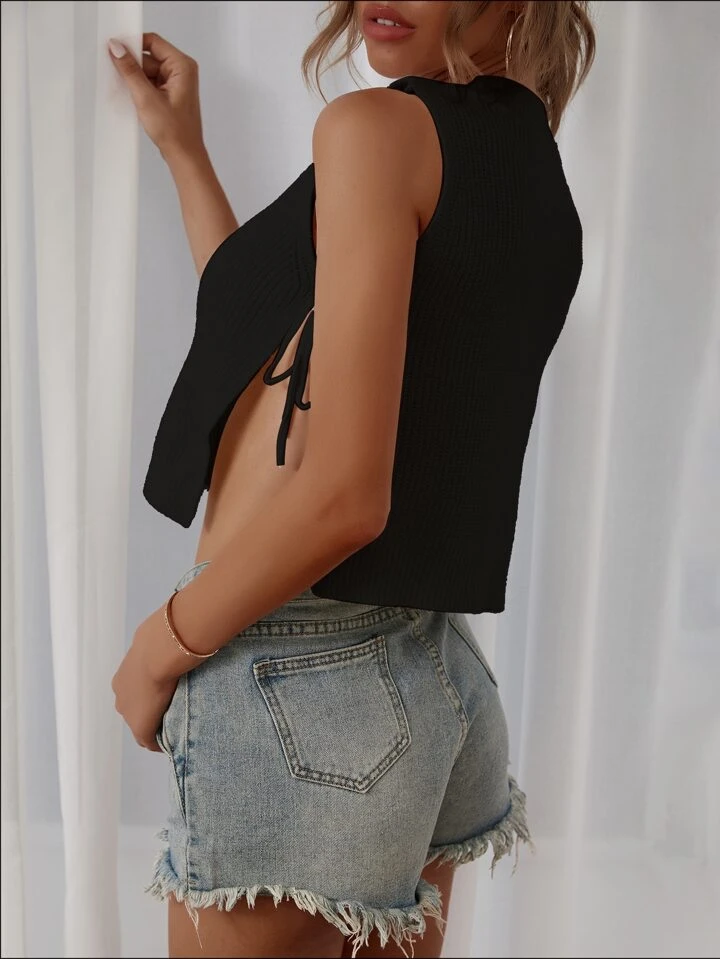 mock neck knot side knit top