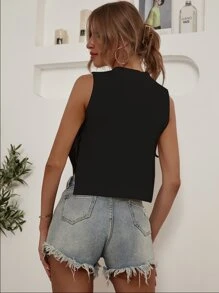 Chiquease 高領打結側邊針織上衣，派對聚會時的出門打扮 - 黑色 - 查看 6