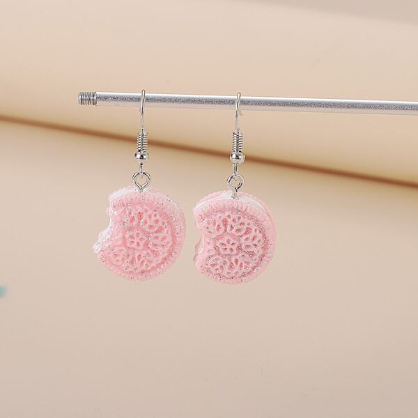 

Biscuit Design Earrings, Pink