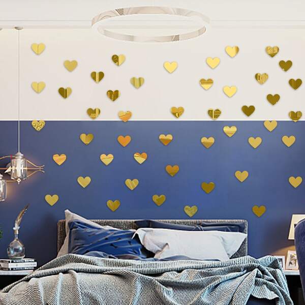 

30pcs Heart Mirror Surface Wall Sticker, Gold