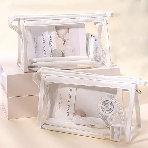 

1pc Clear Waterproof Pencil Bag, White