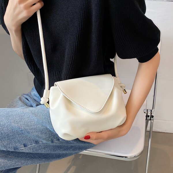 

Minimalist Ruched Design Flap Crossbody Bag, White