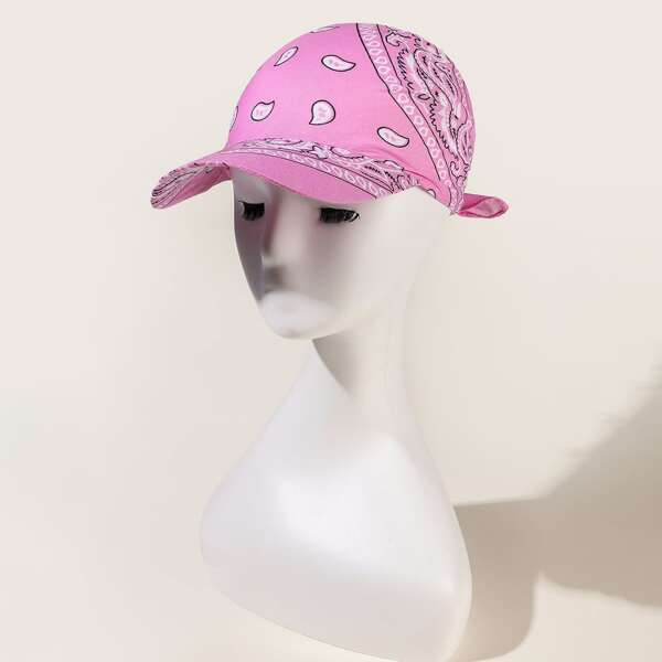 

Paisley Print Head Wrap With Brim, Pink