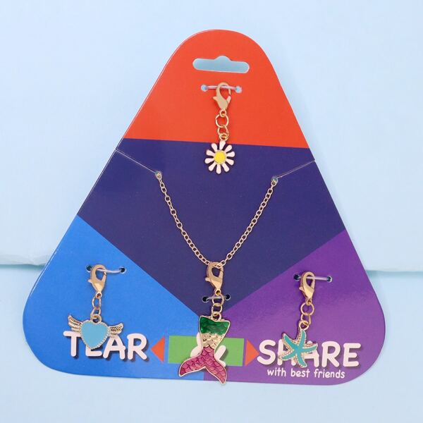 

1pc Girls Necklace With 4pcs Charm, Multicolor