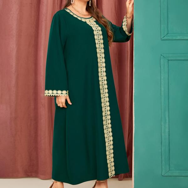 

Plus Contrast Guipure Lace Tunic Dress, Dark green