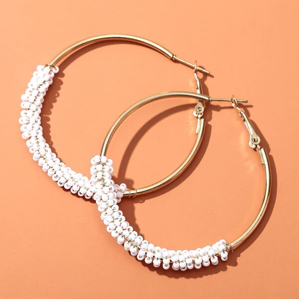

Beaded Hoop Earrings, White