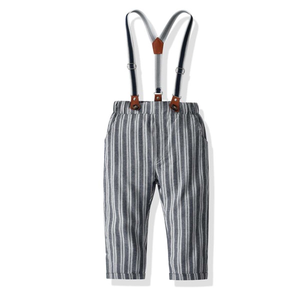 

Toddler Boys Striped Suspender Pants, Grey
