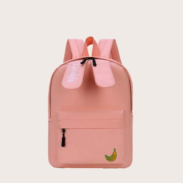 

Girls Letter Embroidery Pocket Front Backpack, Pink