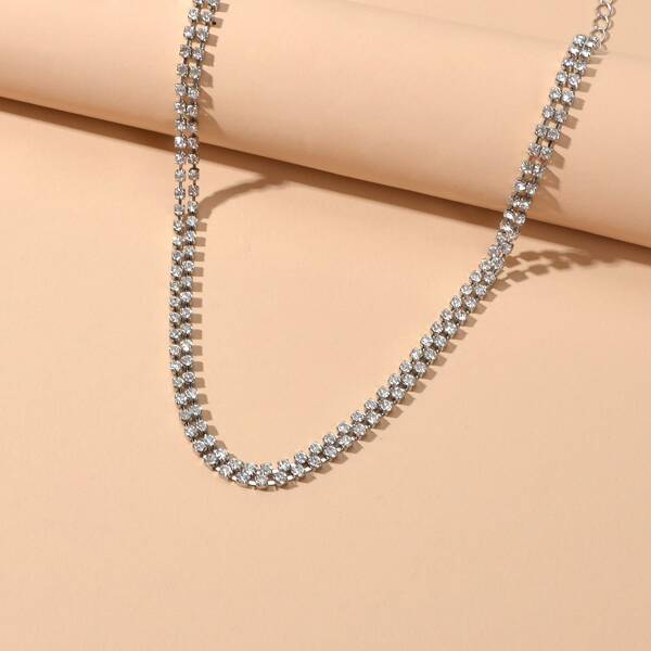

Rhinestone Decor Necklace, Silver